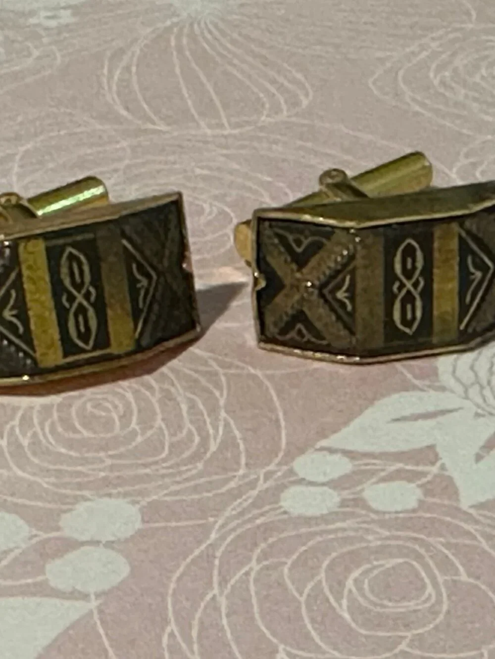 Vintage Damascene Cuff Links Spain Damascene 22k gold foil Inlaid Spain Art